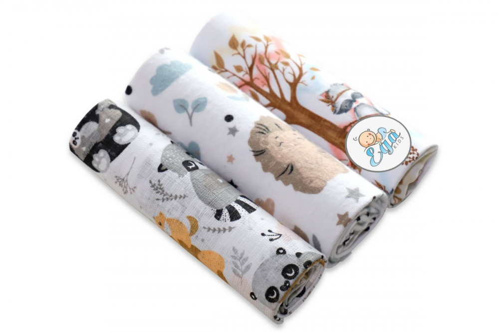 Set 3 scutece mix finet si muselina model Forest Animals - 1 | YEO