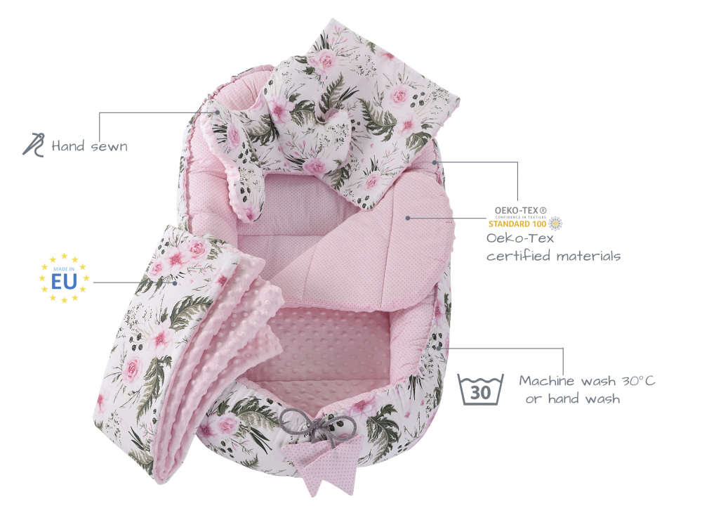 Set 5 in 1 babynest minky flowers pink