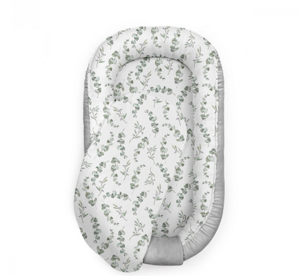 Suport de dormit Babynest Premium Bumbac si Catifea Eucalipt Soft Grey by BabySteps 70x35 cm - 6