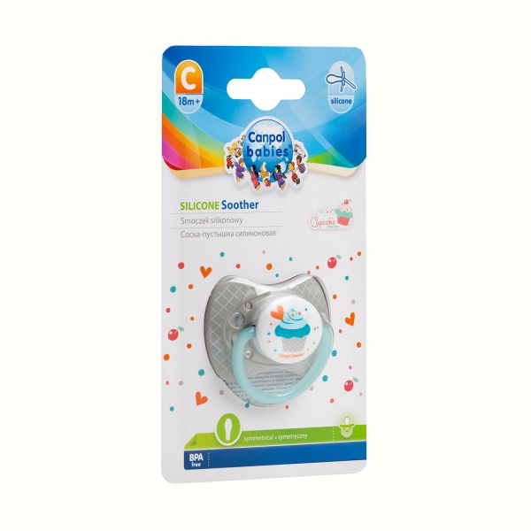 Suzeta simetrica din silicon Canpol Babies 18m+ cupcake 23284-grey