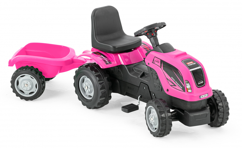 Tractor cu pedale si remorca Micromax MMX roz Masinute
