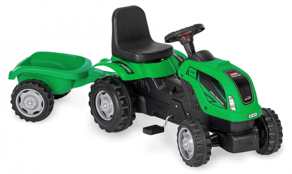 Tractor cu pedale si remorca Micromax MMX verde inchis inchis