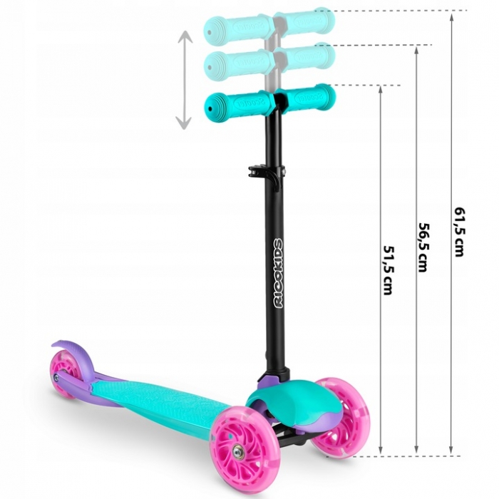 Trotineta cu roti cu led Ricokids Loco turcoaz cu roz - 4