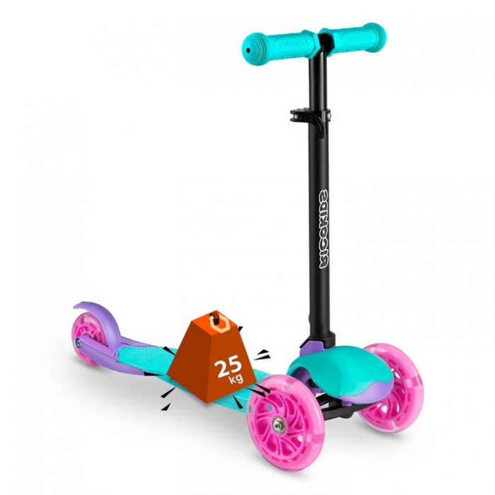 Trotineta cu roti cu led Ricokids Loco turcoaz cu roz - 5