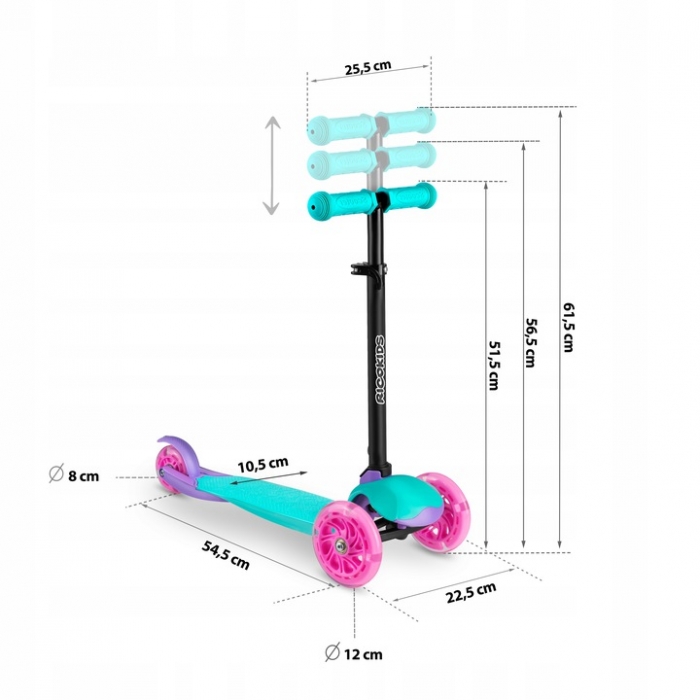 Trotineta cu roti cu led Ricokids Loco turcoaz cu roz - 7