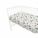 Cearceaf cu elastic pentru patut Qmini 120x60 cm din bumbac Fox and Rabbit Beige