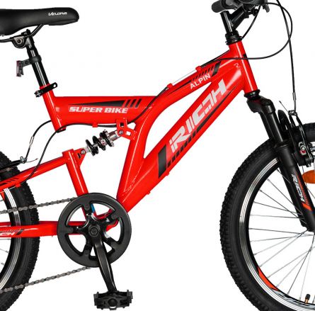 Bicicleta MTB-FS Saiguan Revoshift 6 viteze 20 inch RICH R2049A cadru rosu cu design negru Bicicleta imagine noua responsabilitatesociala.ro
