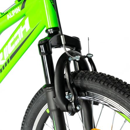 Bicicleta MTB-FS Saiguan Revoshift 6 viteze 20 inch frane V-Brake RICH R2049A cadru verde cu design negru