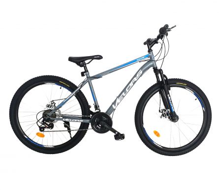 Bicicleta MTB-HT Schimbator Saiguan 18 viteze 26 inch frane pe disc Velors Vulcano V2609A gri cu design albastrualb nichiduta.ro imagine noua