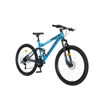 Bicicleta MTB-HT Shimano Tourney TZ500D 21 Viteze 27.5 inch Velors V2761D cadru albastru cu design negru 27.5 imagine noua responsabilitatesociala.ro