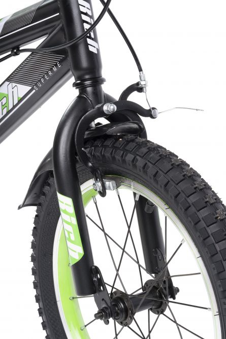 Bicicleta baieti 14 inch frane C-Brake roti ajutatoare Rich Baby R14WTB cadru negru cu design verde nichiduta.ro imagine noua