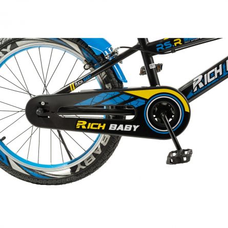 Bicicleta baieti 7-10 ani 20 inch frane C-Brake Rich Baby R20WTB cadru negru cu design albastru
