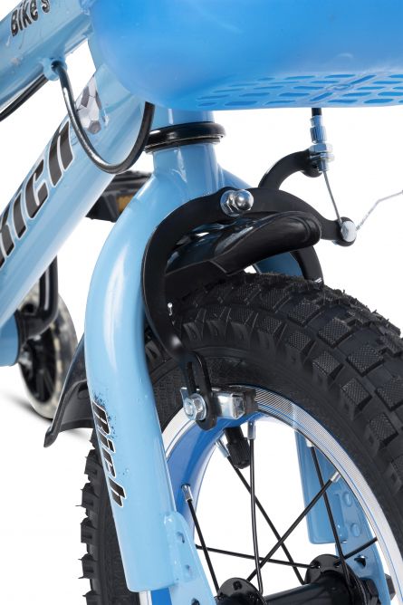 Bicicleta copii Rich Baby R1207A 12 inch C-Brake roti ajutatoare cu led cadru albastru cu design negru ajutatoare imagine noua responsabilitatesociala.ro