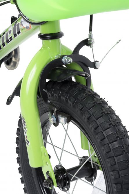 Bicicleta copii Rich Baby R1207ARN 12 inch C-Brake roti ajutatoare cu led cadru verde cu design negru ajutatoare imagine noua responsabilitatesociala.ro