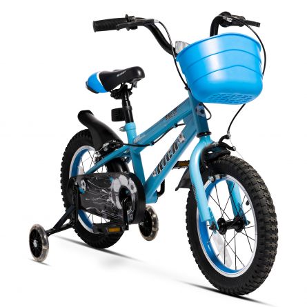 Bicicleta copii Rich Baby R1407A 14 inch C-Brake roti ajutatoare cu led cadru albastru cu design alb ajutatoare imagine noua responsabilitatesociala.ro
