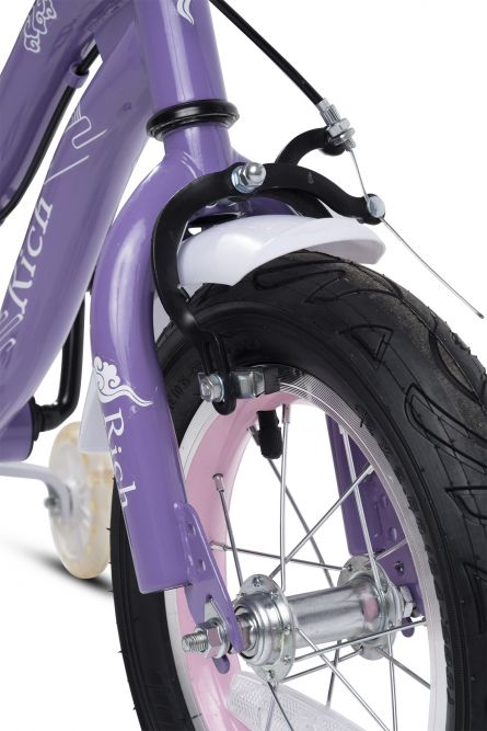 Bicicleta copii Rich Baby R1608A 16 Inch C-Brake roti ajutatoare cu led cadru mov cu design alb ajutatoare imagine noua responsabilitatesociala.ro