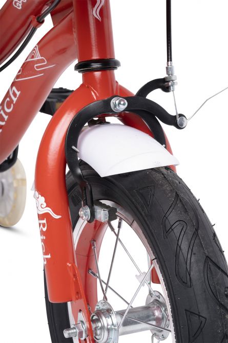 Bicicleta fete Rich Baby R1208A 12 inch C-Brake roti ajutatoare cadru rosu cu design alb ajutatoare imagine noua responsabilitatesociala.ro