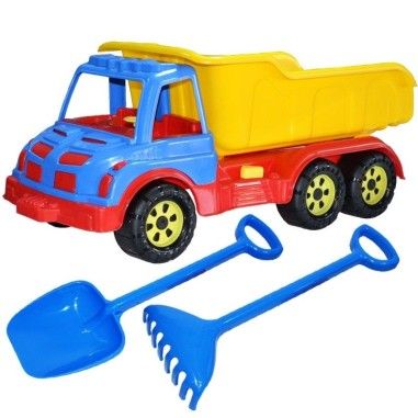 Camion pentru nisip cu lopata si grebla lungime 60 cm multicolor Robentoys
