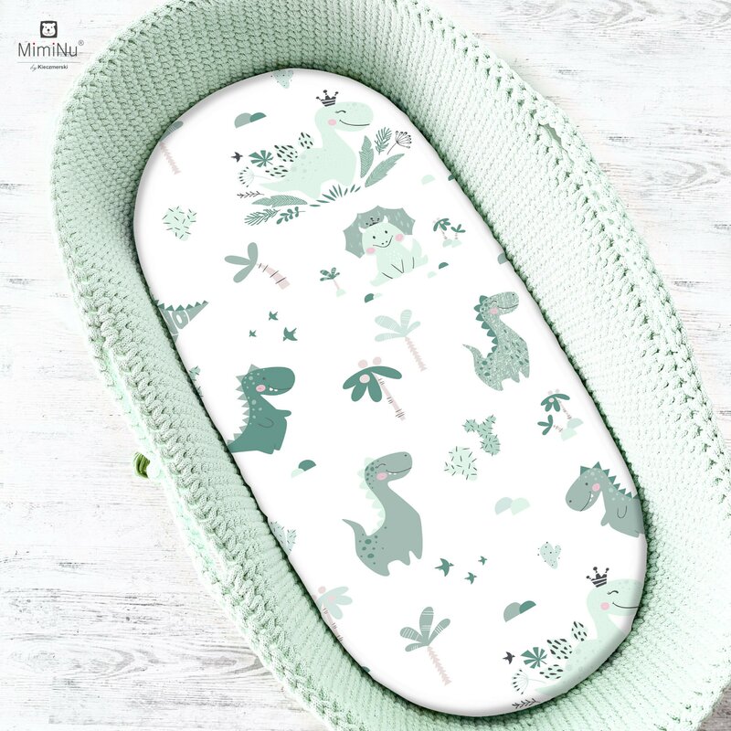 Cearceaf cu elastic Miminu pentru landou 80x35 cm din bumbac Dino Mint