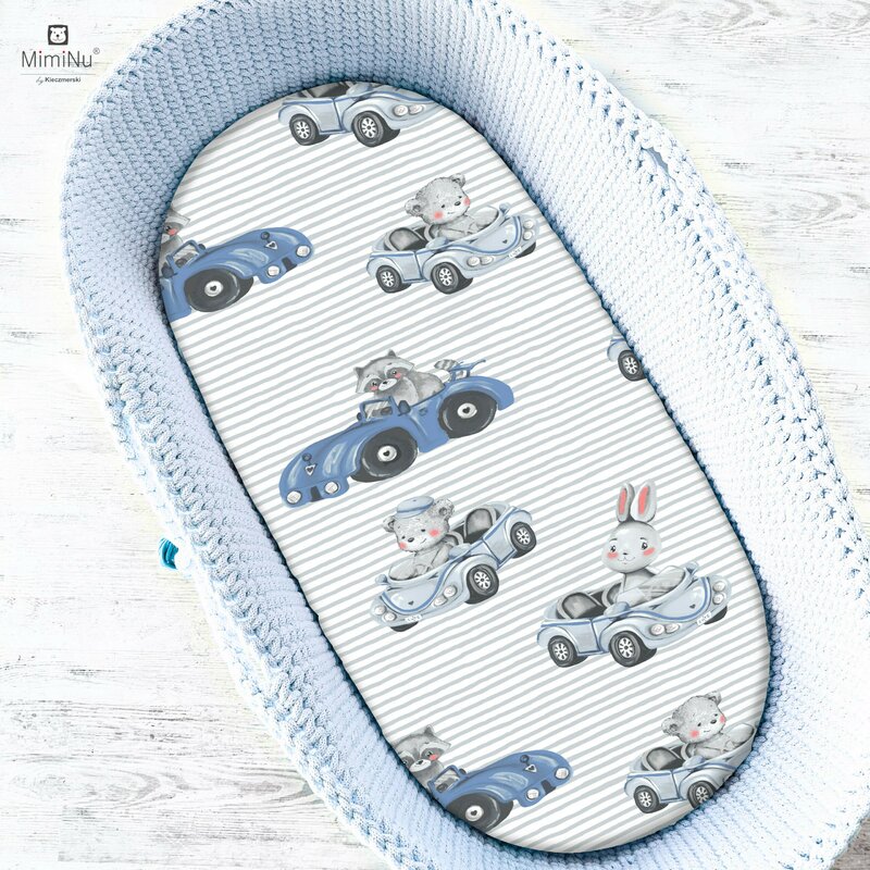 Cearceaf cu elastic Miminu pentru landou carucior si cosulet 80x35 cm Old Road Blue