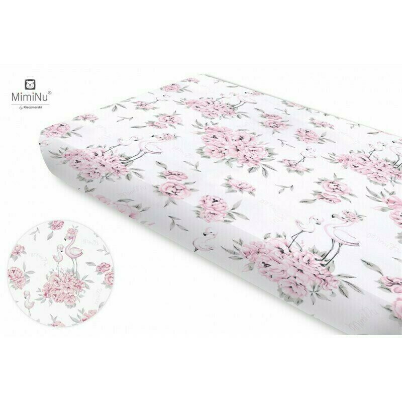 Cearceaf MimiNu cu elastic pentru patut 90x40 cm din bumbac Peonie Pink