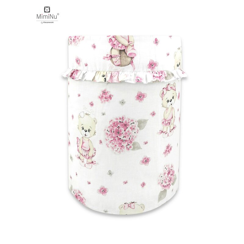 Cos rotund cu volanase MimiNu pentru depozitare jucarii din bumbac 50x35 cm Design Pink Ballerina