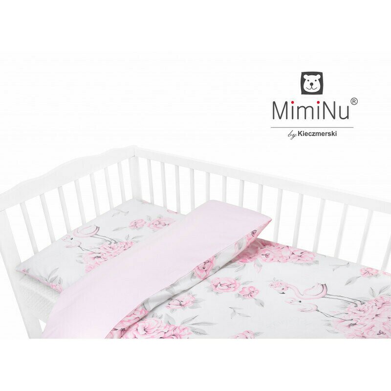 Lenjerie patut 4 piese MimiNu bumbac cu protectii laterale 120x60 cm Peonie Pink - 1