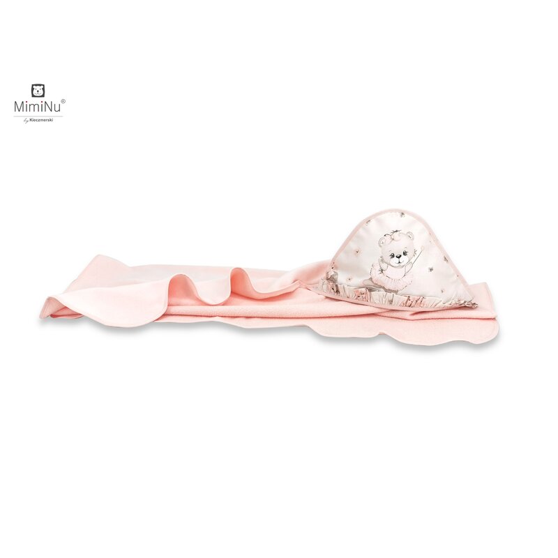 Prosop mare cu gluga si volanas MimiNu 100×100 cm din bumbac thermo fleece Design Powdery Pink Ballerina 100x100 imagine 2022