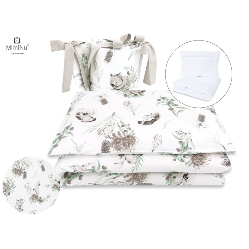 Set lenjerie patut MimiNu 6 piese bumbac cu pilota perna aparatori laterale 120×60 cm Australian Animals Beige 120x60 imagine noua responsabilitatesociala.ro
