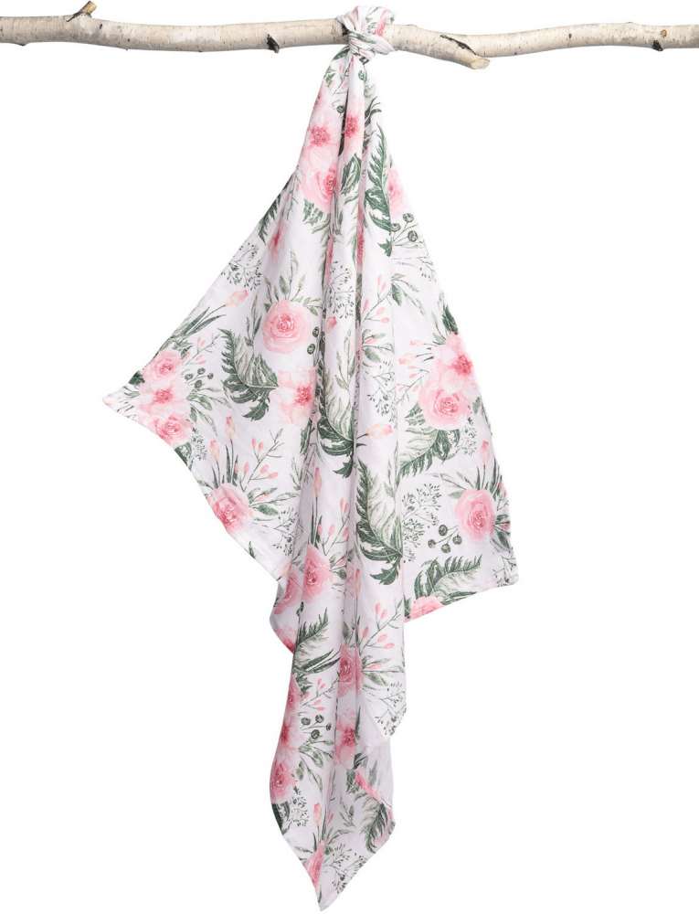 Scutec multifunctional din muselina 70x80 cm pink garden