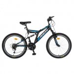Bicicleta MTB-FS Saiguan Revoshift 18 viteze 26 inch frane V-Brake RICH R2649A cadru negru cu design albastru