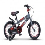 Bicicleta baieti 14 inch frane C-Brake roti ajutatoare Rich Baby R14WTB cadru gri cu design rosu