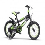Bicicleta baieti 14 inch frane C-Brake roti ajutatoare Rich Baby R14WTB cadru negru cu design verde