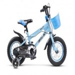 Bicicleta copii Rich Baby R1207A 12 inch C-Brake roti ajutatoare cu led cadru albastru cu design negru