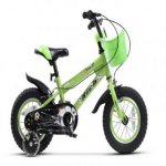 Bicicleta copii Rich Baby R1207A 12 inch C-Brake roti ajutatoare cu led cadru verde cu design negru