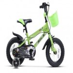 Bicicleta copii Rich Baby R1207ARN 12 inch C-Brake roti ajutatoare cu led cadru verde cu design negru