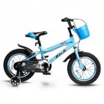 Bicicleta copii Rich Baby R1407A 14 inch C-Brake roti ajutatoare cu led cadru albastru cu design alb