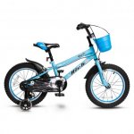 Bicicleta copii Rich Baby R1607A 16 inch C-Brake roti ajutatoare cu led cadru albastru cu design alb