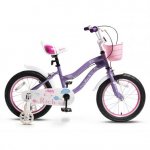 Bicicleta copii Rich Baby R1608A 16 Inch C-Brake roti ajutatoare cu led cadru mov cu design alb