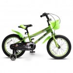 Bicicleta copii Rich Baby R1807A 18 inch C-Brake roti ajutatoare cu led cadru verde cu design negru