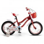 Bicicleta copii Rich Baby R1808A 18 inch frane C-Brake roti ajutatoare cu led cadru rosu cu design alb