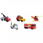 Set 5 masinute Jada Toys Fireman Sam cu 4 masinute1 elicopter si 1 figurina