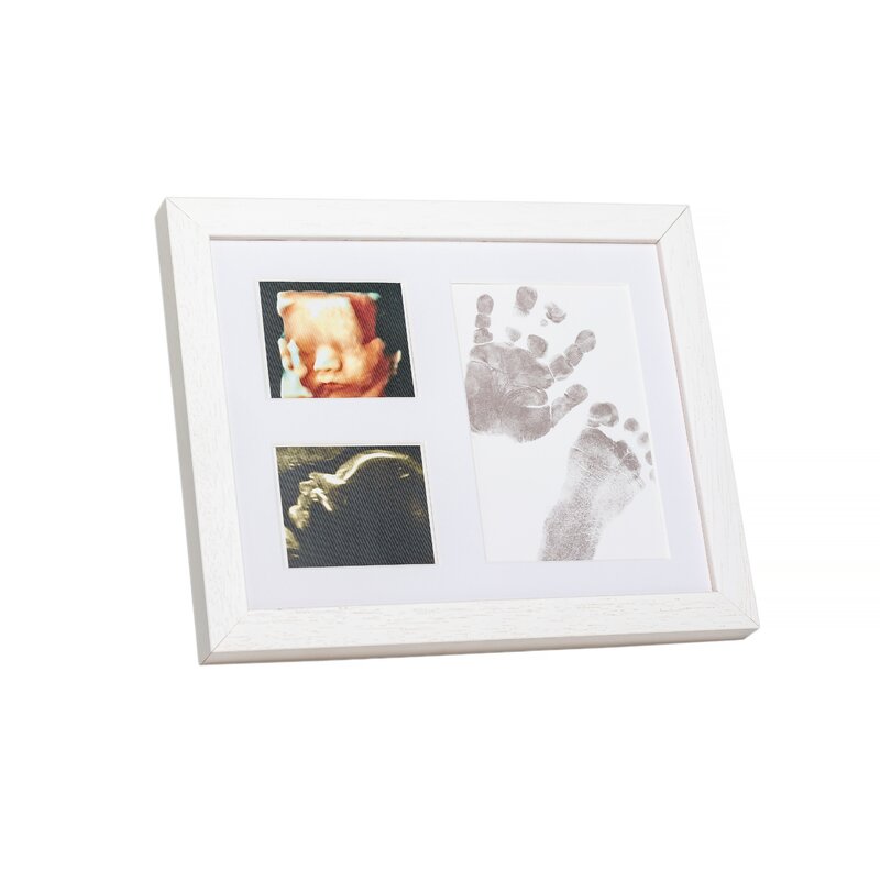 Kit amprente mulaj cu cerneala gri pentru manuta si piciorus Tiny Memories Frame non-toxic 10×15 cm alb Baby HandPrint 10x15 imagine noua responsabilitatesociala.ro