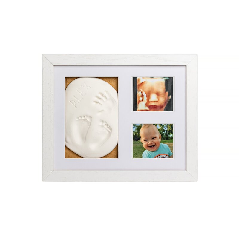 Kit mulaj cu dubla amprenta Tiny Memories Frame cu rama foto 10×15 cm alb Baby HandPrint 10x15 imagine 2022