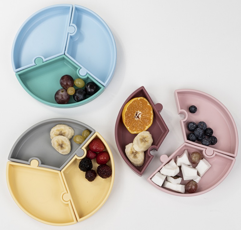 Farfurie puzzle minikoioi 100 premium silicone mineral blue powder grey