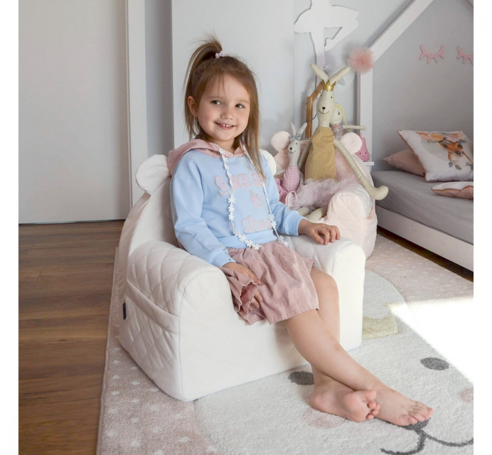 Fotoliu Pentru Copii Cu Spata Babysteps Catifea Velvet Ursulet Teddy Beige