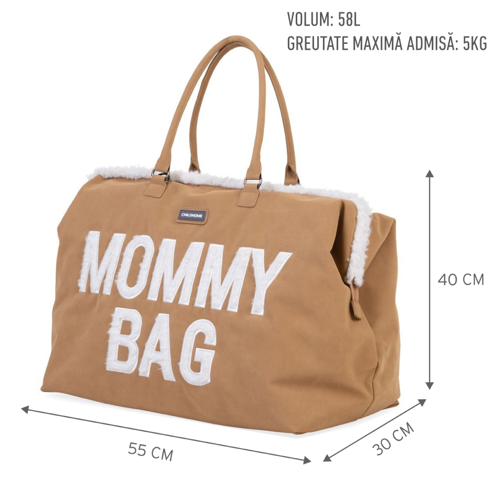 Geanta de infasat Childhome Mommy Bag aspect piele intoarsa bej - 2