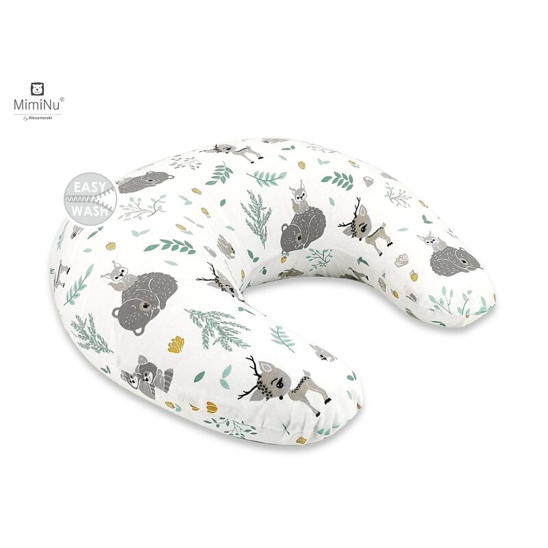 Perna pentru alaptat MimiNu din bumbac cu husa detasabila circumferinta 155 cm Forest Friends Mint
