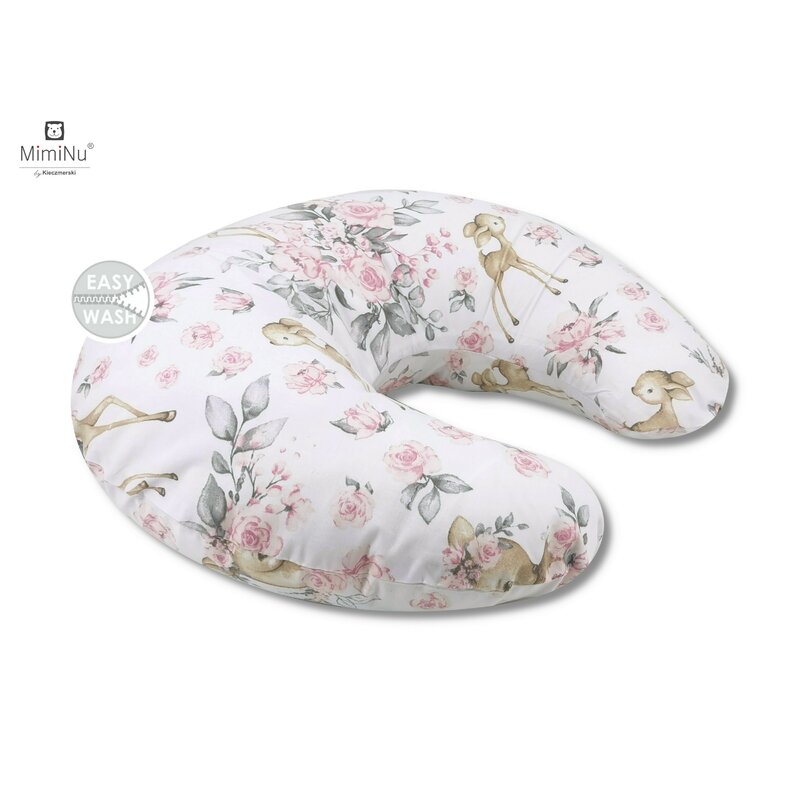 Perna pentru alaptat MimiNu din bumbac cu husa detasabila circumferinta 155 cm Sweet Deer Pink
