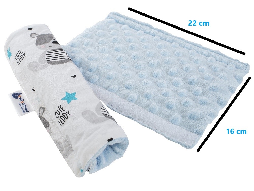Protectie pentru centura de siguranta din bumbac minky teddy blue